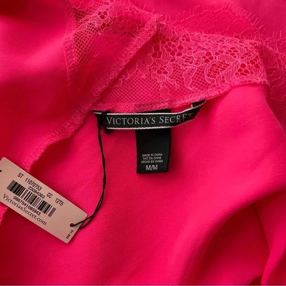 VICTORIA'S SECRET Satin Lace Slip Dress in Hot Pink
